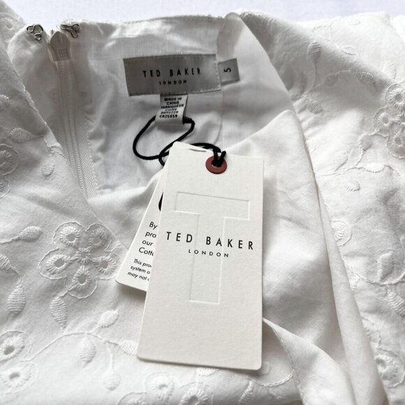 NWT TED BAKER JENAAY WHITE EYELET SHORT PUFF SLEEVE MAXI PEASANT DRESS - 5 (XL) - Picture 11 of 16